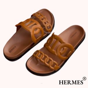 HERMES Women's Brown Leather Slides